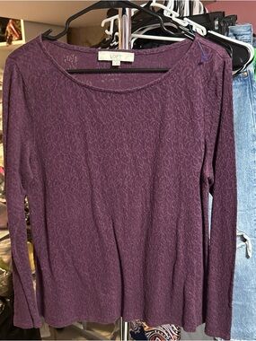 LOFT Deep Plum Long-Sleeve Knit Top